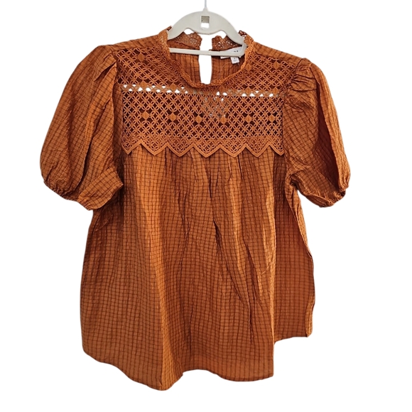 Anthropologie Rust Blouse with Lace Detail - Picture 5 of 5